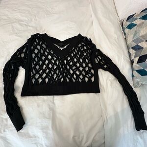 ALEXANDER WANG black open knit cropped sweater size S